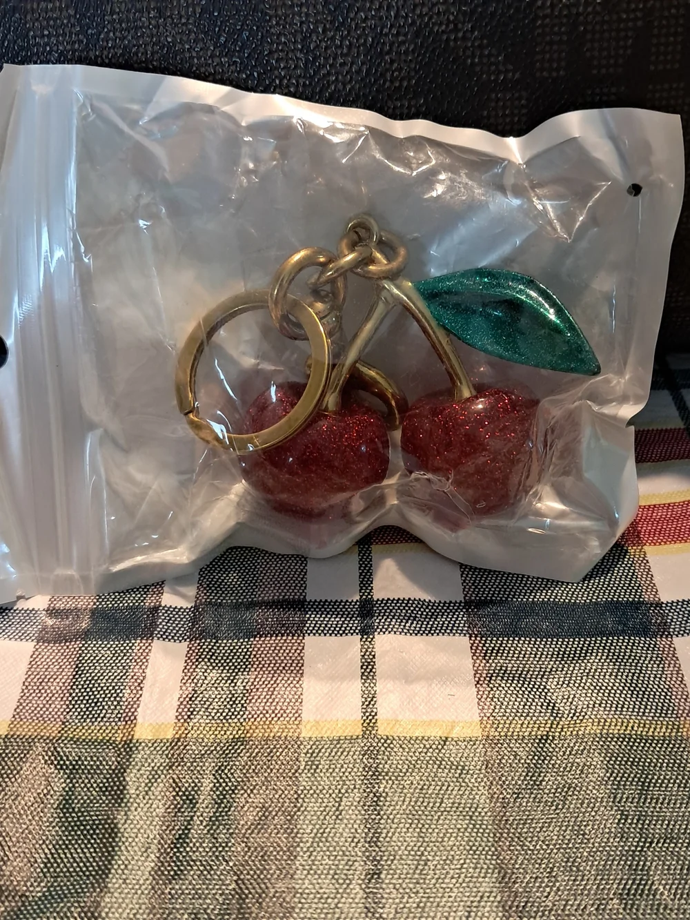 Sparkling Cherry Keychain Bag‎ Charm - Red and Green Large Size
